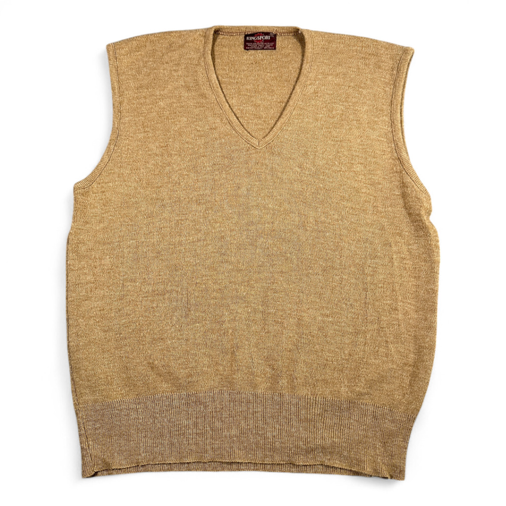 Vintage Kingsport Sweater Vest Adult MEDIUM Brown V Neck Knit USA Made 70s